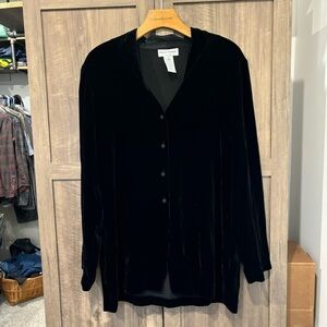 Rene Rowan size 14 Black Velvet Tunic Top Button Front V Neck